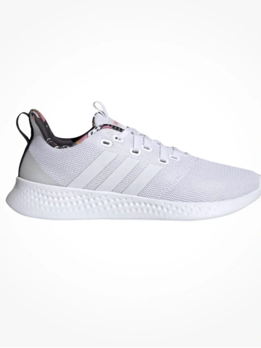 adidas White Knit Sneakers with Pink Accent and Black Heel Tab